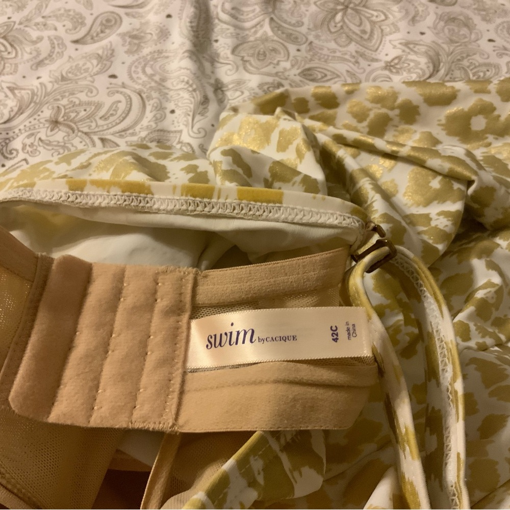 Rare Find!! Cacique Tankini Swim Set - Gold & White Leopard - 42C Top/16 Skirt - Picture 6 of 12